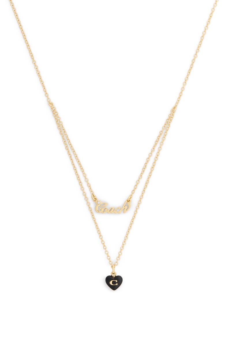 Logo Heart Pendant Layered Necklace, Main, color, BLACK