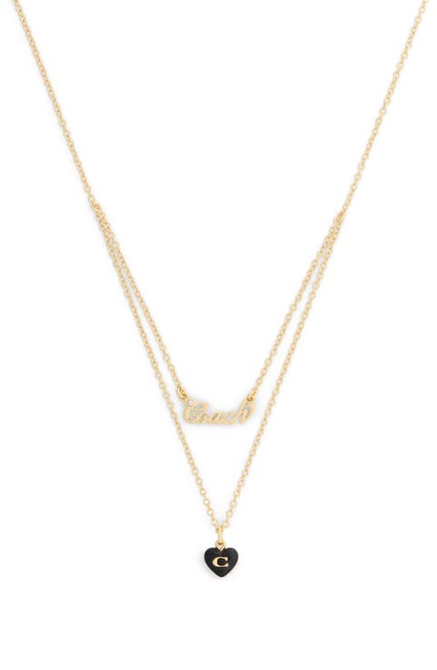 Logo Heart Pendant Layered Necklace