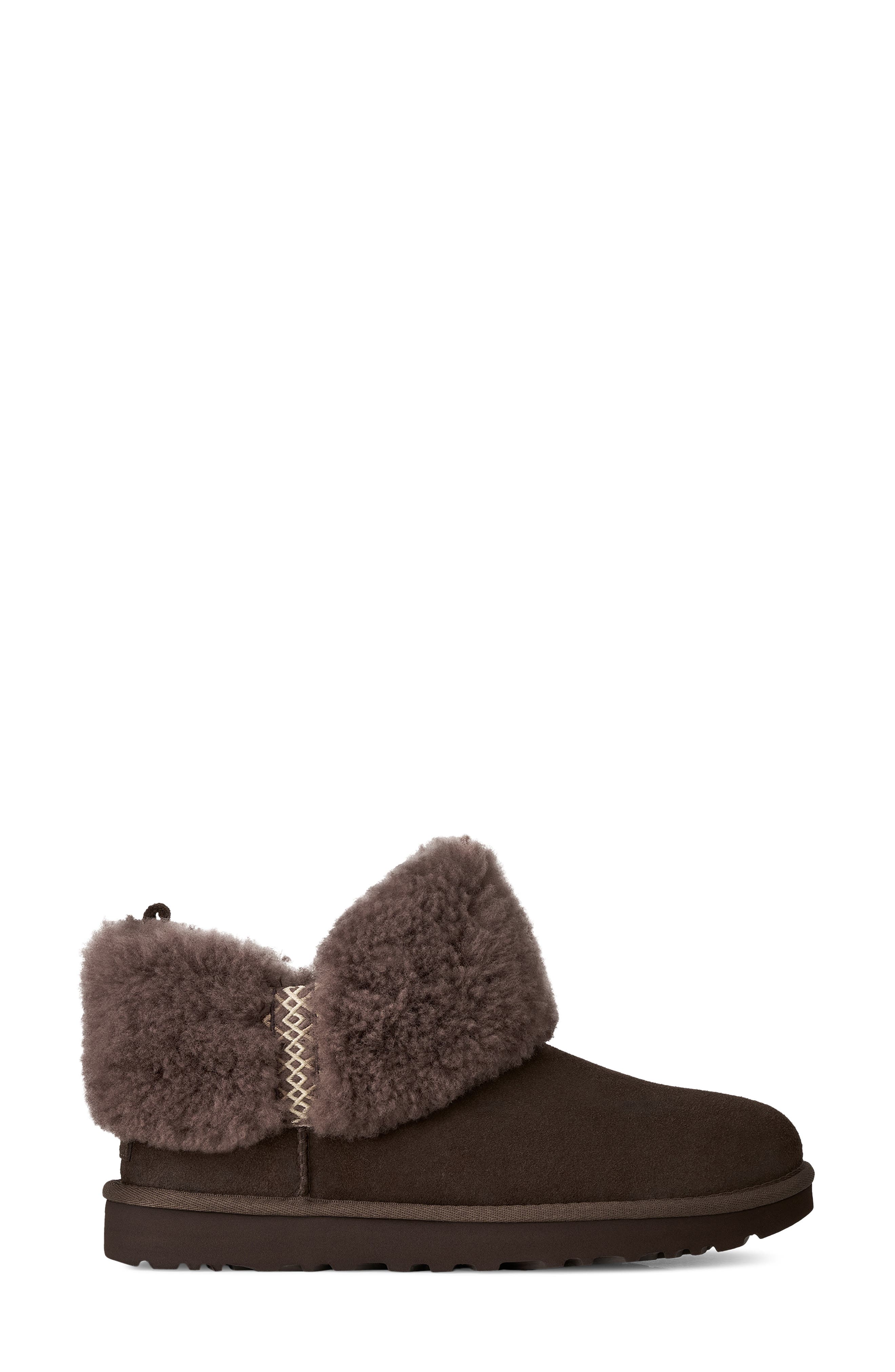 Ultra Mini Braid Genuine Shearling Bootie, Alternate, color, DARK CHOCOLATE