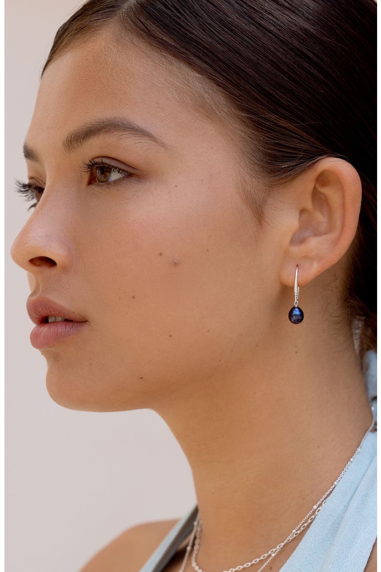 8mm Oval Peacock Luna Pearl Drop Earrings, Alternate, color, Sterling Silver