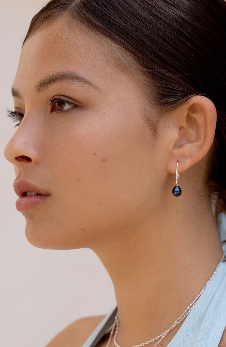 Dower & Hall 8mm Oval Peacock Luna Pearl Drop Earrings, Alternate, color, Sterling Silver