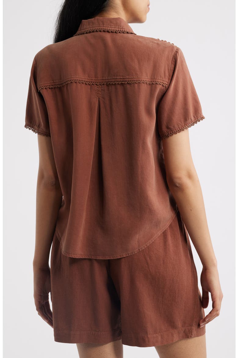 Picot Trim Short Sleeve Button-Up Shirt, Alternate, color, SUNRISE MOCHA