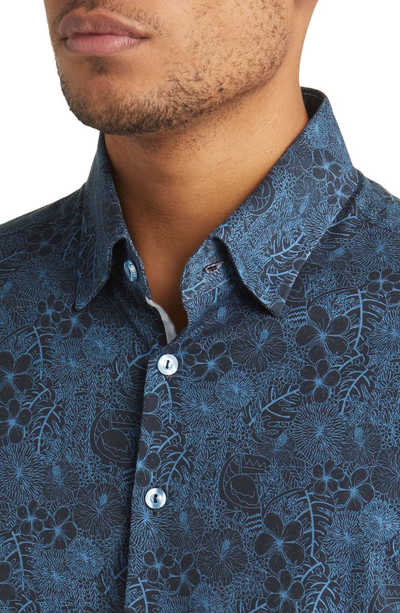 Stone Rose Jungle Print Short Sleeve Button-Up Shirt, Alternate, color, 