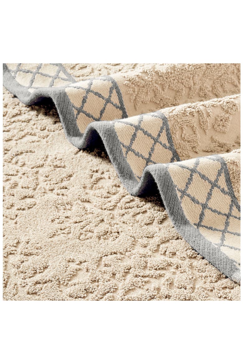 Embellished Border Damask Jacquard Towel 6-Piece Set - Grey, Alternate, color, ivory