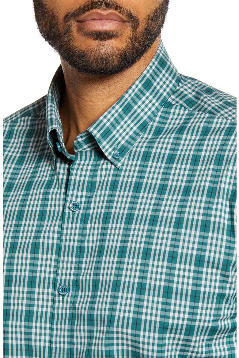 Soar Classic Fit Plaid Performance Button-Down Shirt, Alternate, color, SEAWEED