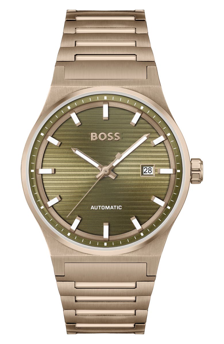 BOSS Candor Automatic Bracelet Watch, 41mm, Main, color, Green Dial