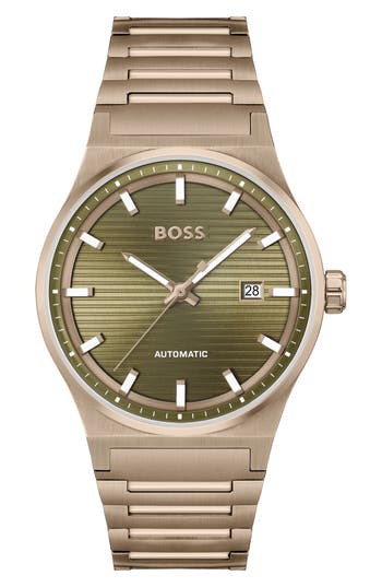 Hugo Boss Gold Stainless Steel Dress Watch In Green