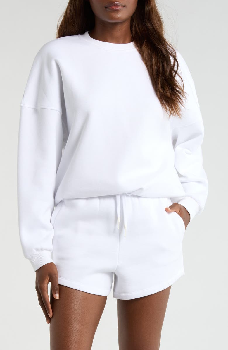 MPG LuxeFleece Boyfriend Sweatshirt, Main, color, Brilliant White