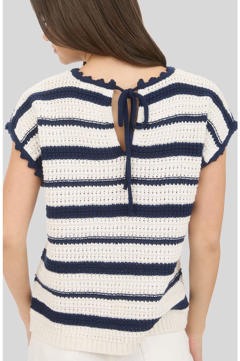 Cotton Stripe Short Sleeve Sweater, Alternate, color, NAVY