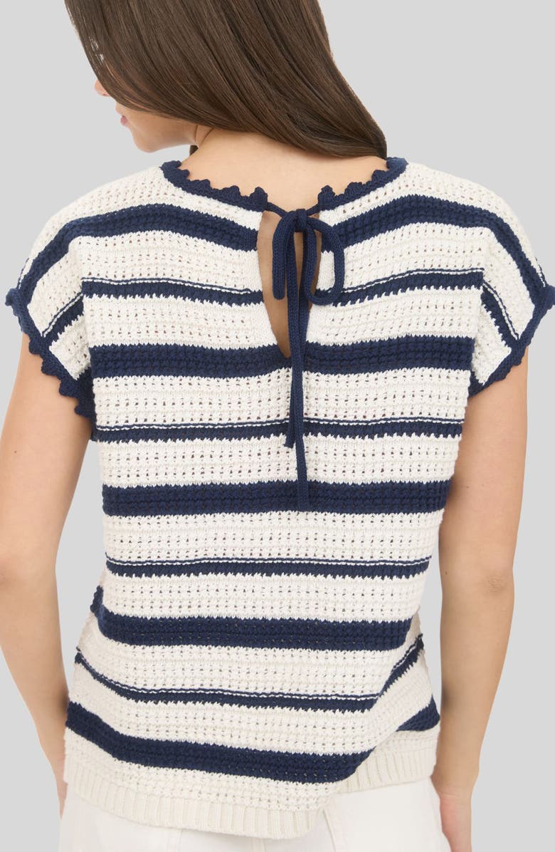 Blu Pepper Cotton Stripe Short Sleeve Sweater, Alternate, color, Navy