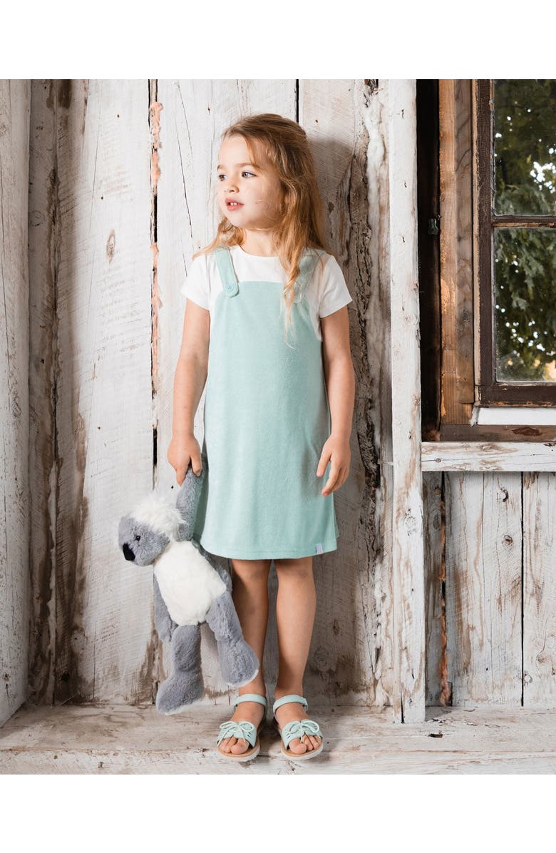 Deux par Deux Little Girl's Terry Cloth Dress Turquoise And Off-White, Alternate, color, Turquoise And Off-White