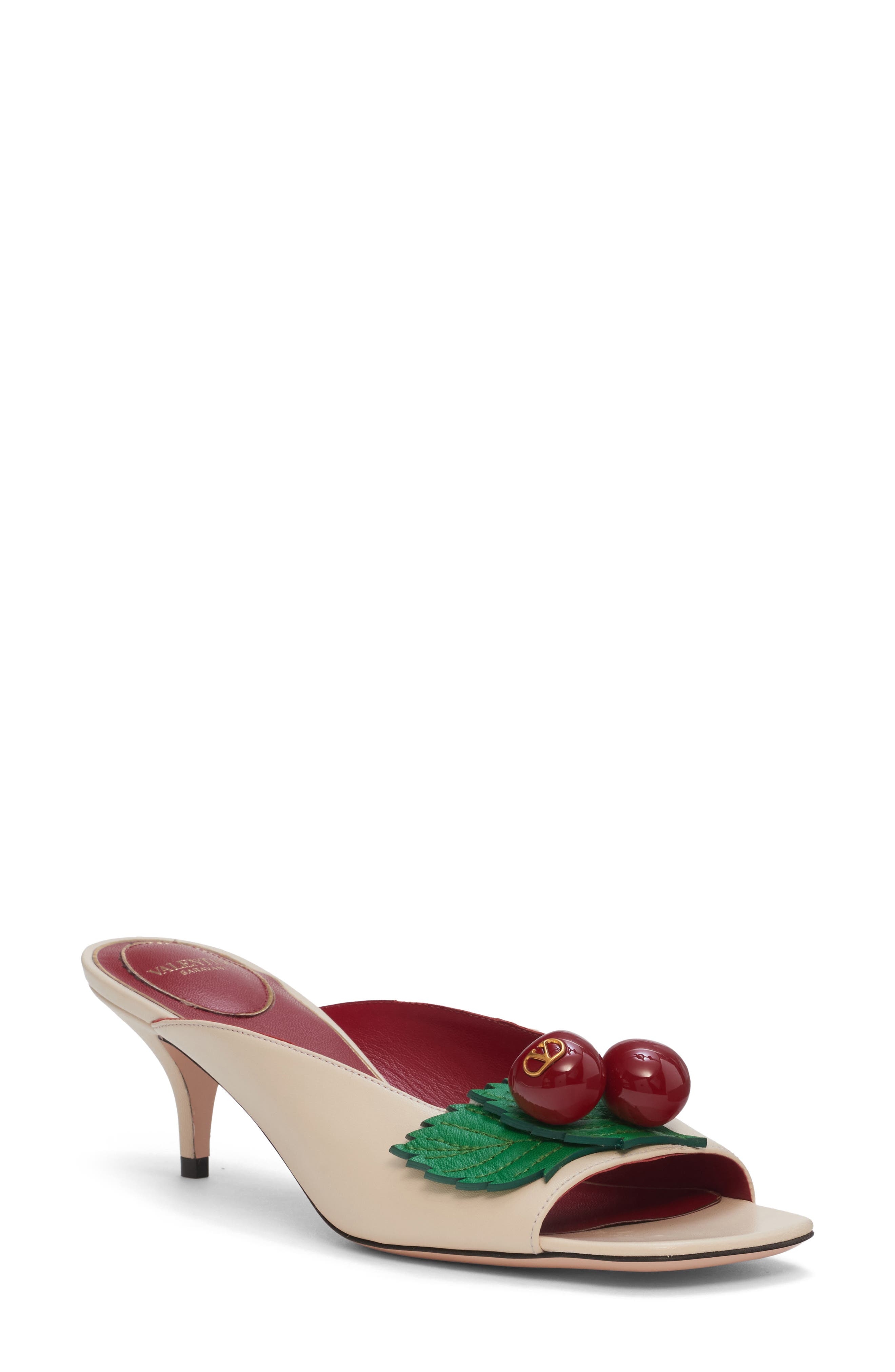 Valentino Garavani Cherryfic Kitten Heel Sandal, Main, color, Butter White/ Peppermint