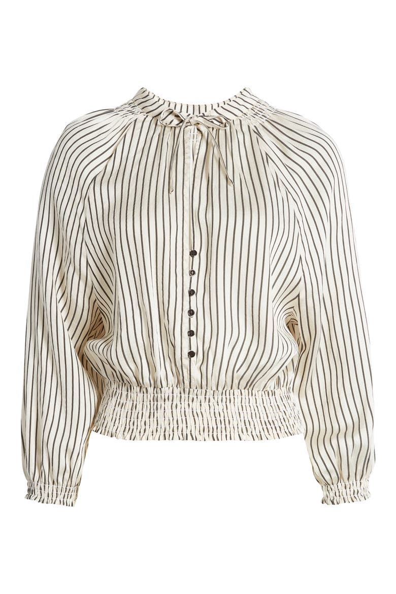 Swing Stripe Smocked Waist Blouson Top, Alternate, color, SWING-WHITE BLACK