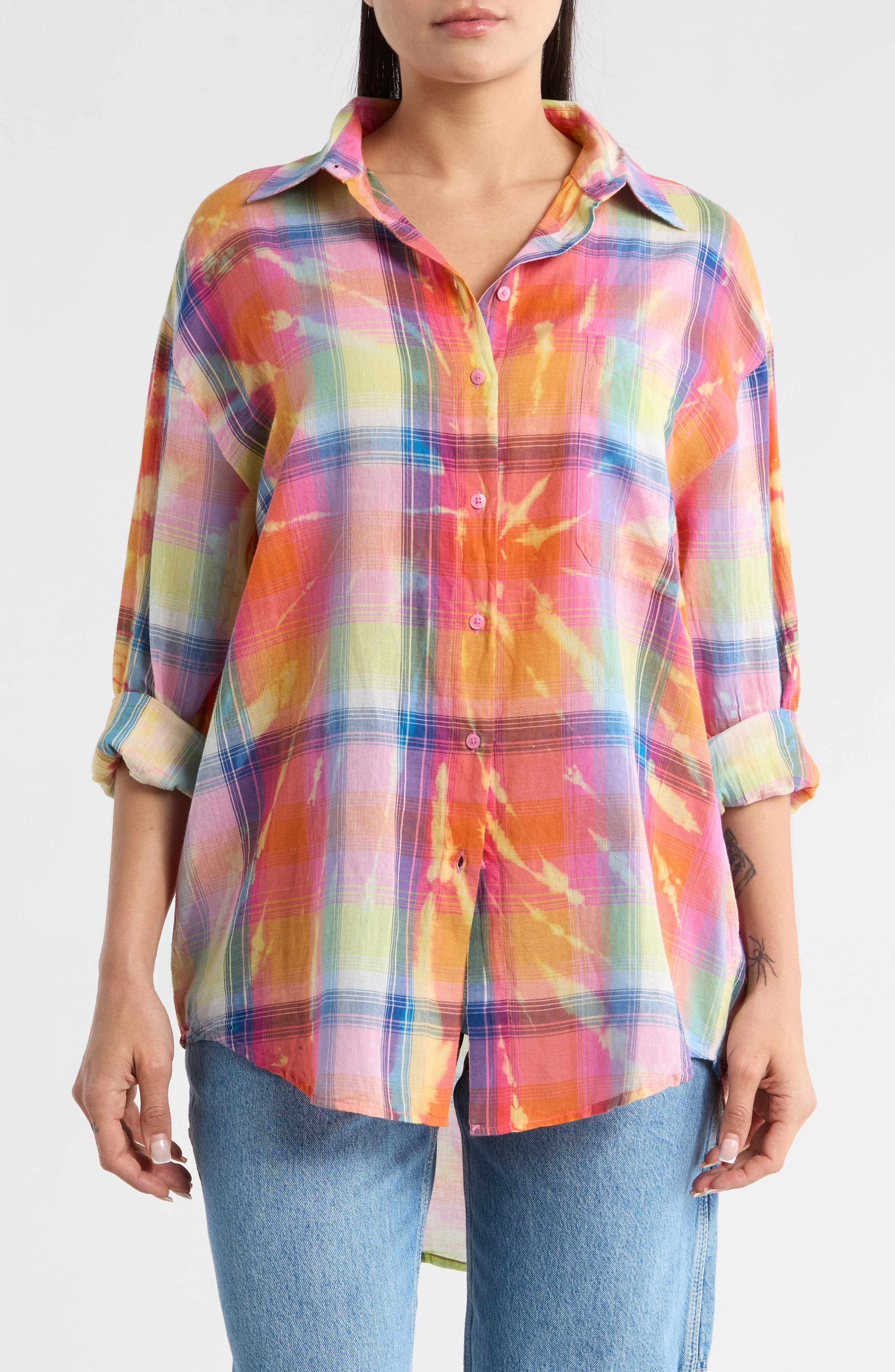 Desigual Oversize Plaid Button-Up Shirt