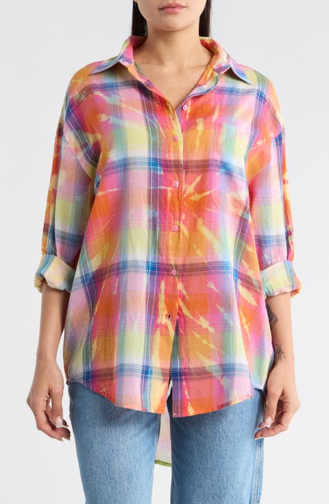 Oversize Plaid Button-Up Shirt