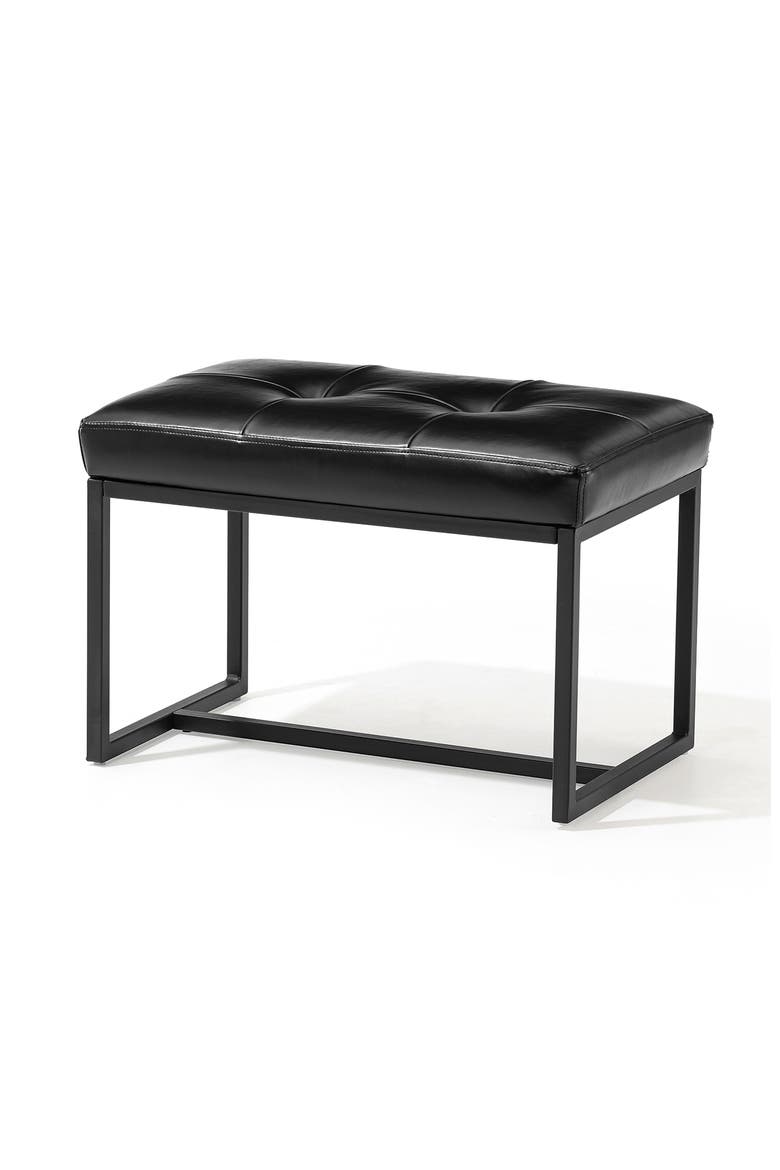 Modern Thick Leatherette Accent Stool with Metal Frame, Main, color, Black