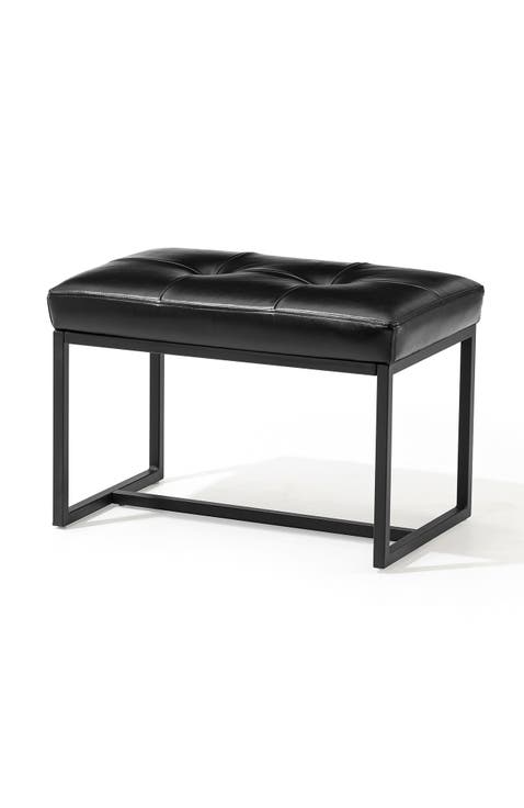 Modern Thick Leatherette Accent Stool with Metal Frame