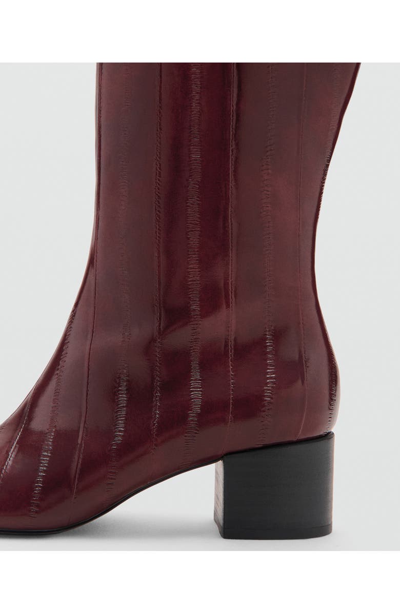 MANGO Embossed Faux Leather Tall Boot, Alternate, color, Burgundy
