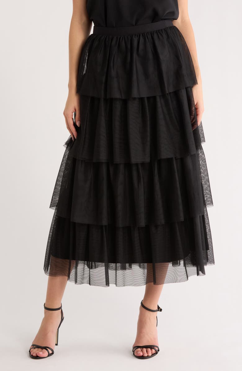 DR2 by Daniel Rainn Tiered Tulle Skirt, Main, color, Black