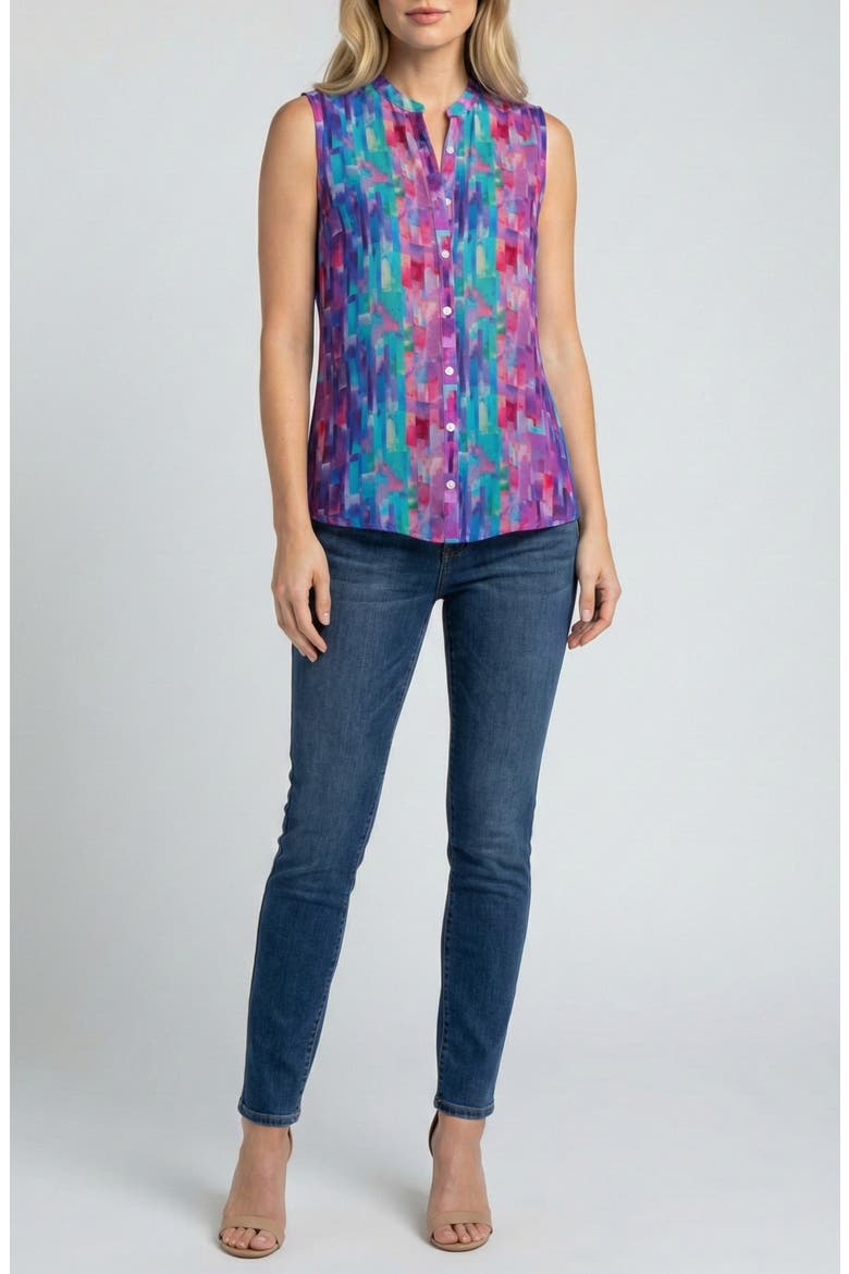 Sleeveless Button-Up Shirt, Alternate, color, PURPLE MULTI