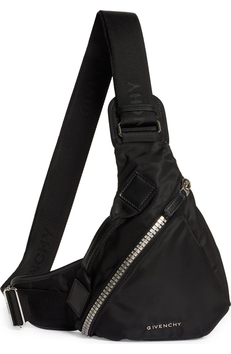 Givenchy Small G-Zip Triangle Sling Backpack, Main, color, Black