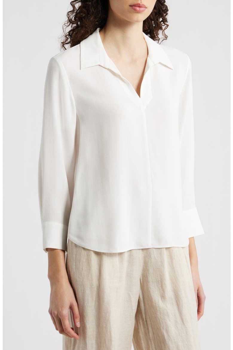 Split Neck Silk Georgette Top, Alternate, color, IVORY