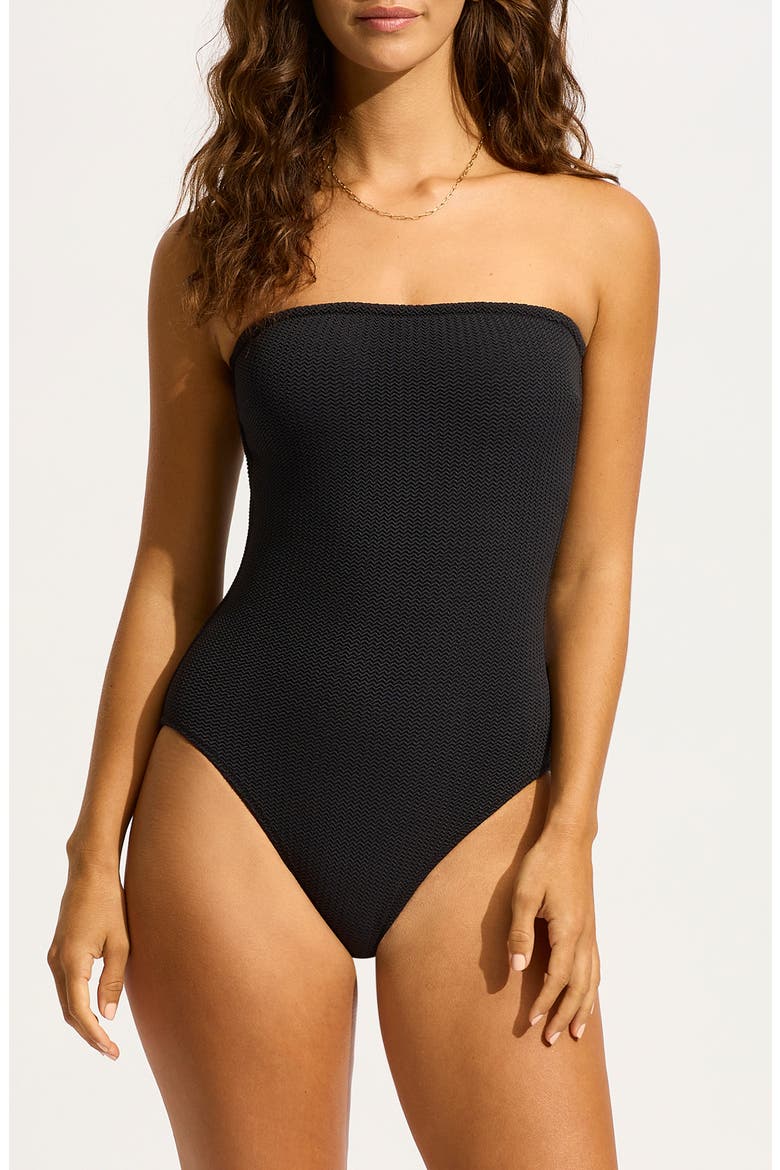 Strapless Bandeau One-Piece Swimsuit, Main, color, BLACK
