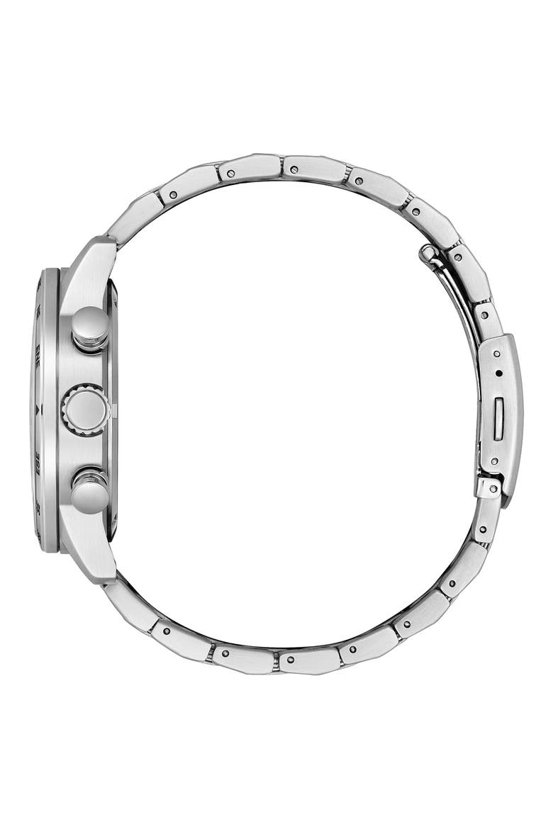 Eco Drive Chronograph Stainless Steel Bracelet Watch, 43mm, Alternate, color, SILVER