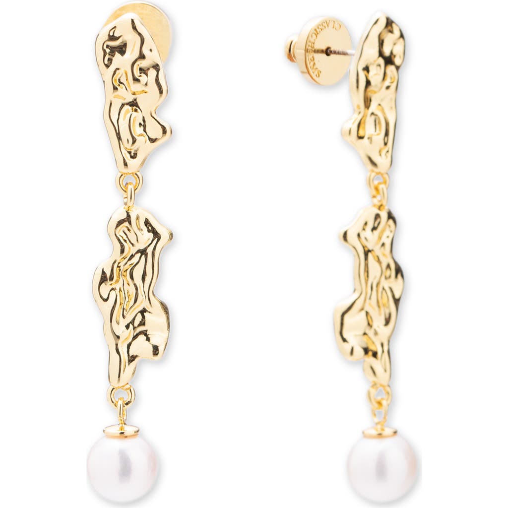 Classicharms Nyla Molten Freshwater Pearl Drop Earring In Gold