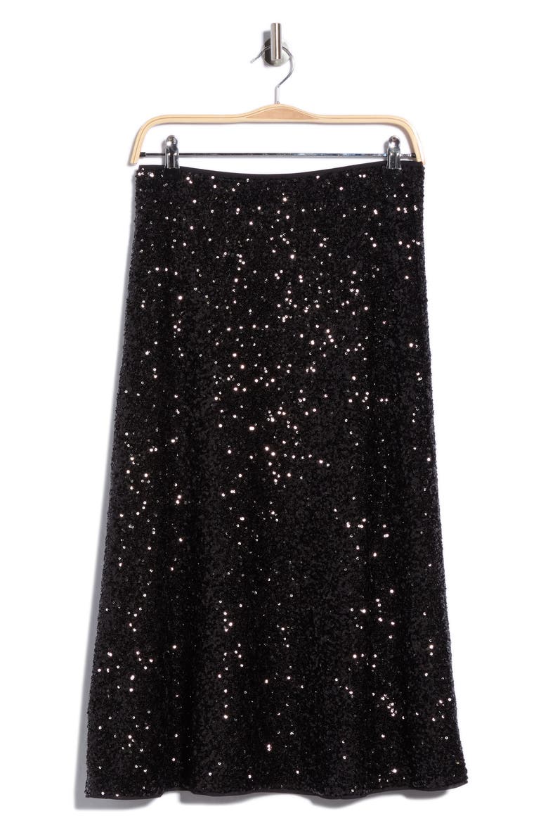 Araminta Sequin Midi Skirt, Main, color, BLACK