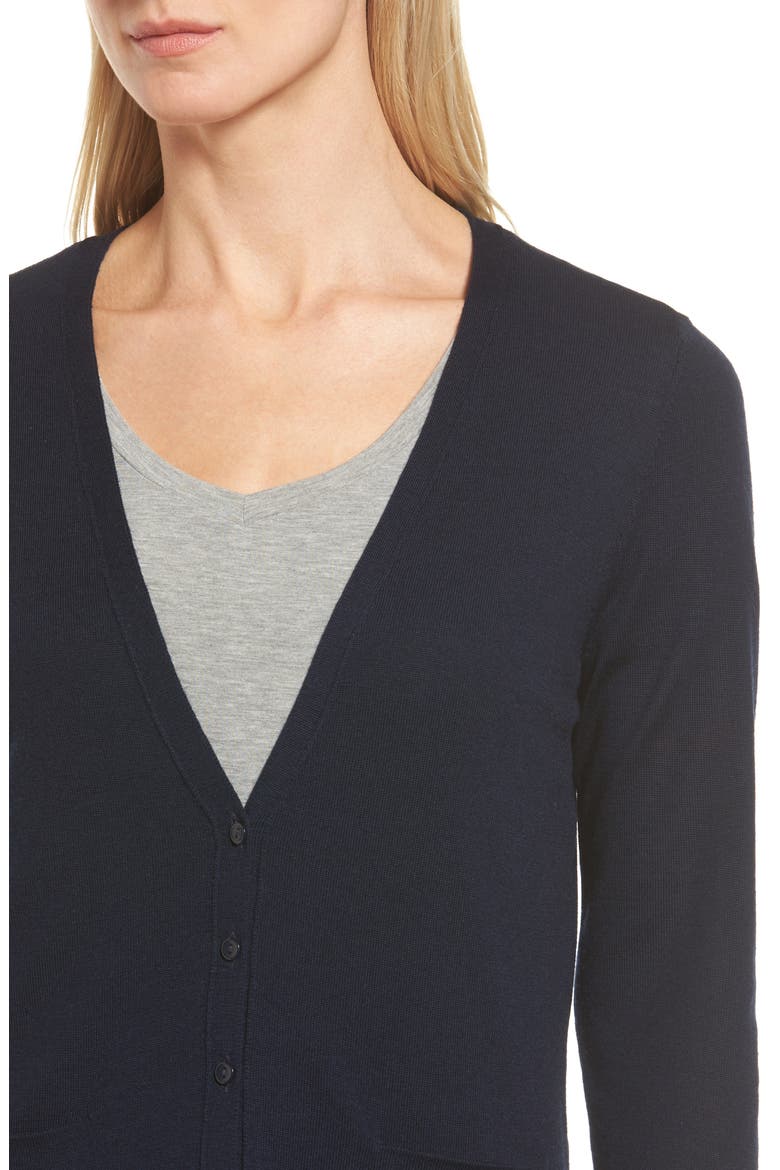 V-Neck Merino Wool Cardigan, Alternate, color, NAVY PEACOAT