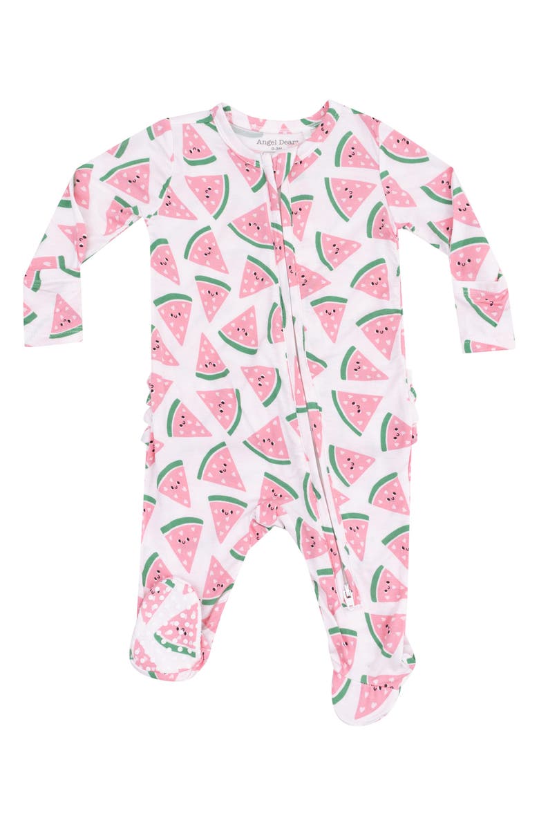 Angel Dear Ruffle Rib Zip Footie, Main, color, 