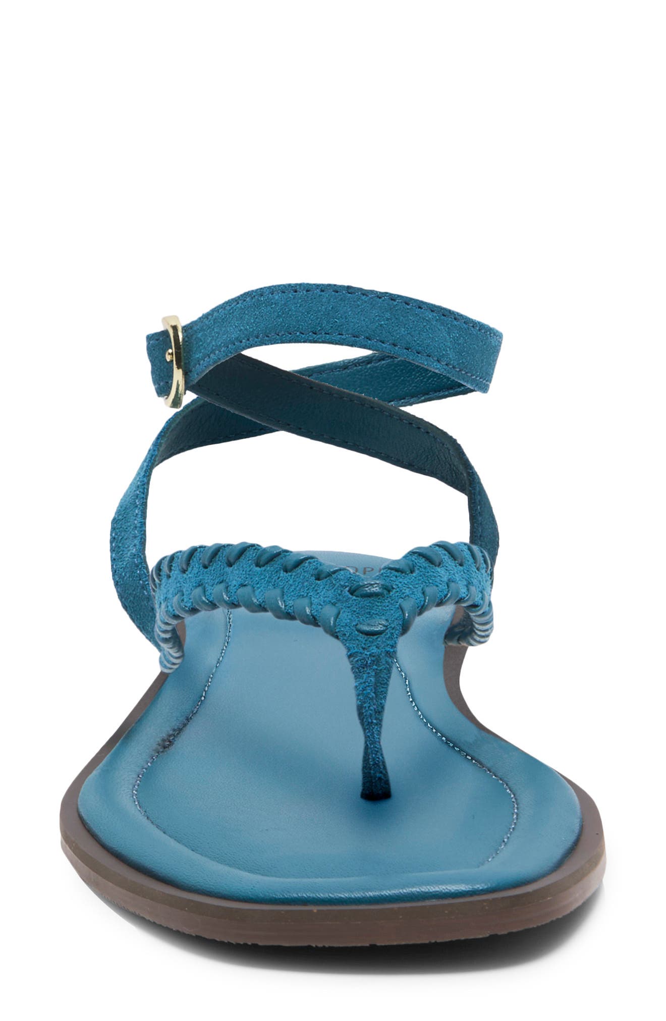 Waverly Whipstitch Ankle Strap Sandal, Alternate, color, EMERALD TIDE SUEDE