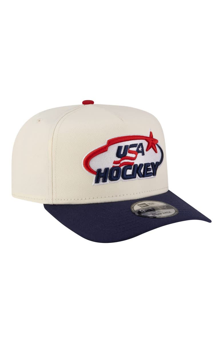 New Era Men's New Era White/Navy US Hockey Original Fit A-Frame 9FIFTY Adjustable Hat, Alternate, color, White