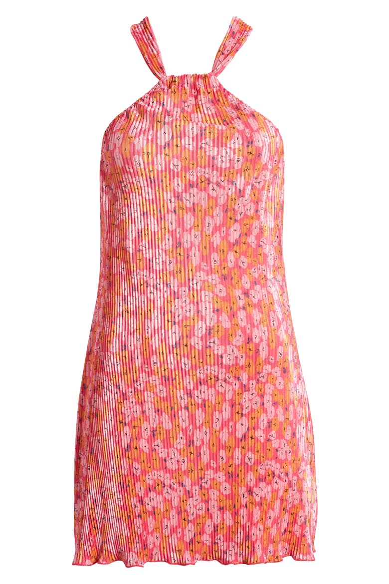 Melody Halter Neck Plissé Minidress, Alternate, color, HOT PINK