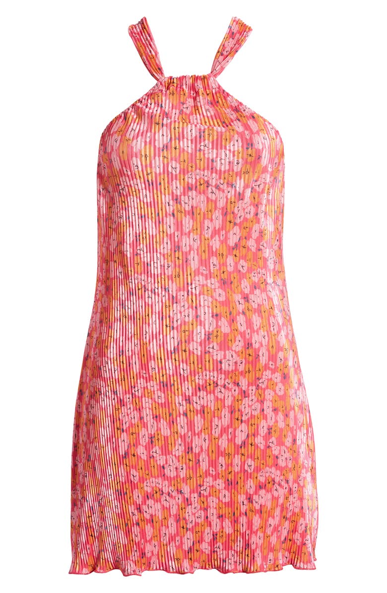 Petal & Pup Melody Halter Neck Plissé Minidress, Alternate, color, Hot Pink