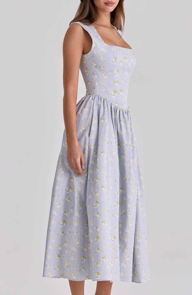 HOUSE OF CB Emmy Floral Print Cotton Midi Sundress, Alternate, color, Blue Wildflower