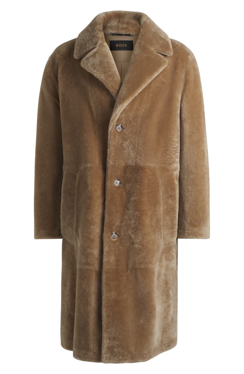 BOSS Camel L-Moad Genuine Shearling Coat, Alternate, color, 