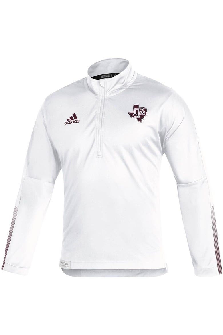 Men's adidas Maroon Texas A&M Aggies 2021 Sideline Primeblue Quarter-Zip Jacket, Alternate, color, WHITE