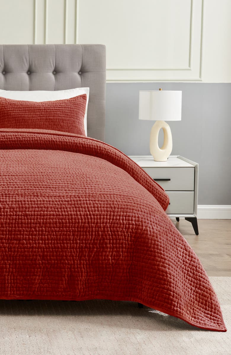MELANGE HOME Tamara Velour Quilt 3-Piece Set, Alternate, color, Burgundy