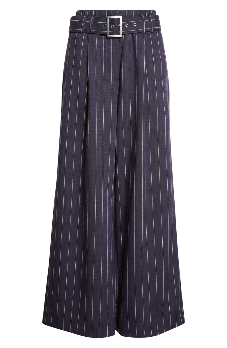 Reiss Rae Stripe Belted Wide Leg Pants, Main, color, Navy