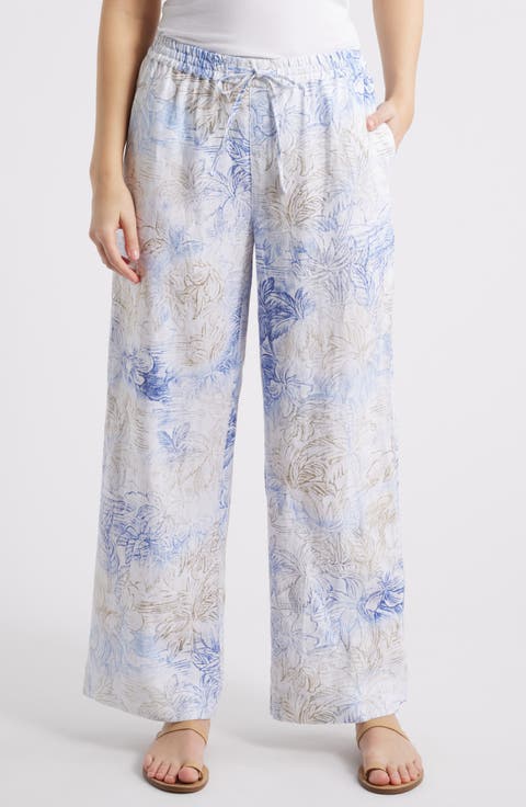 Dolce Easy Bay Floral Linen Drawstring Pants