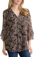 Jones New York Flutter Sleeve Paisley Top