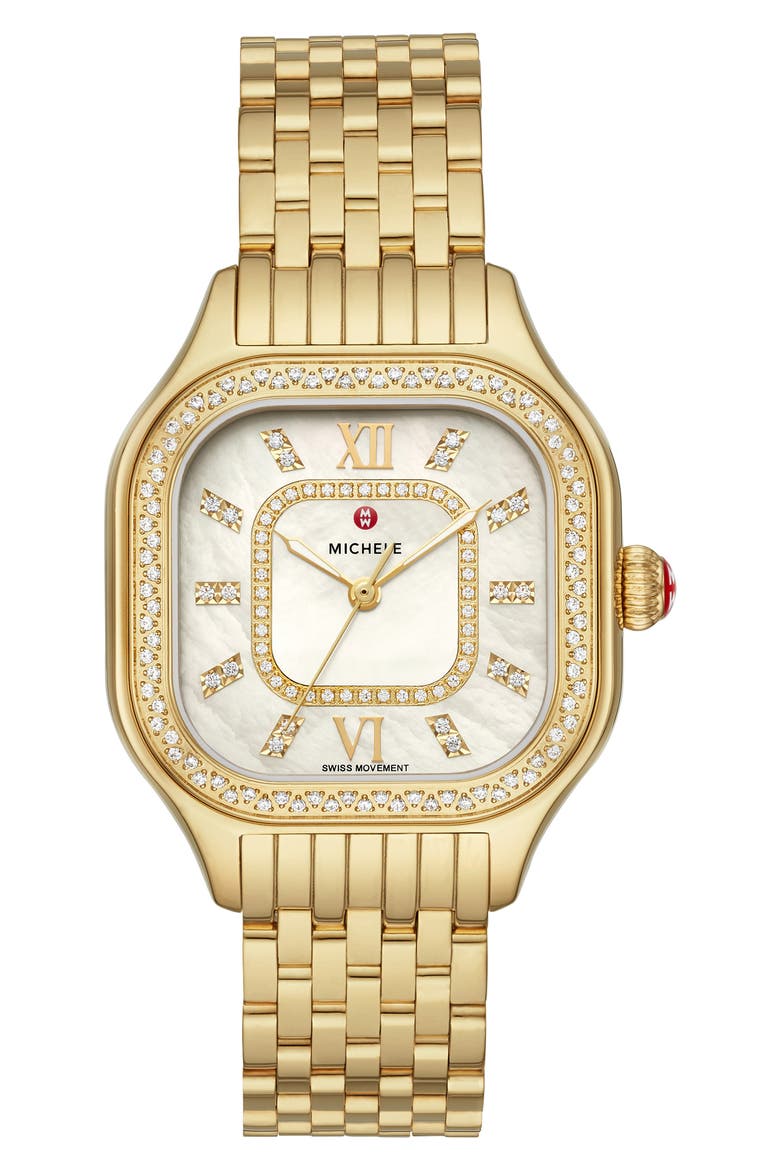 Meggie Diamond Dial Watch Head & Bracelet, 33mm, Main, color, GOLD/SILVER/GOLD/DIAMOND