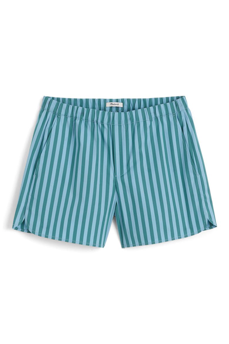 Curved Hem Poplin Pull-On Shorts, Alternate, color, BAYSIDE STRIPE COOL AQUA