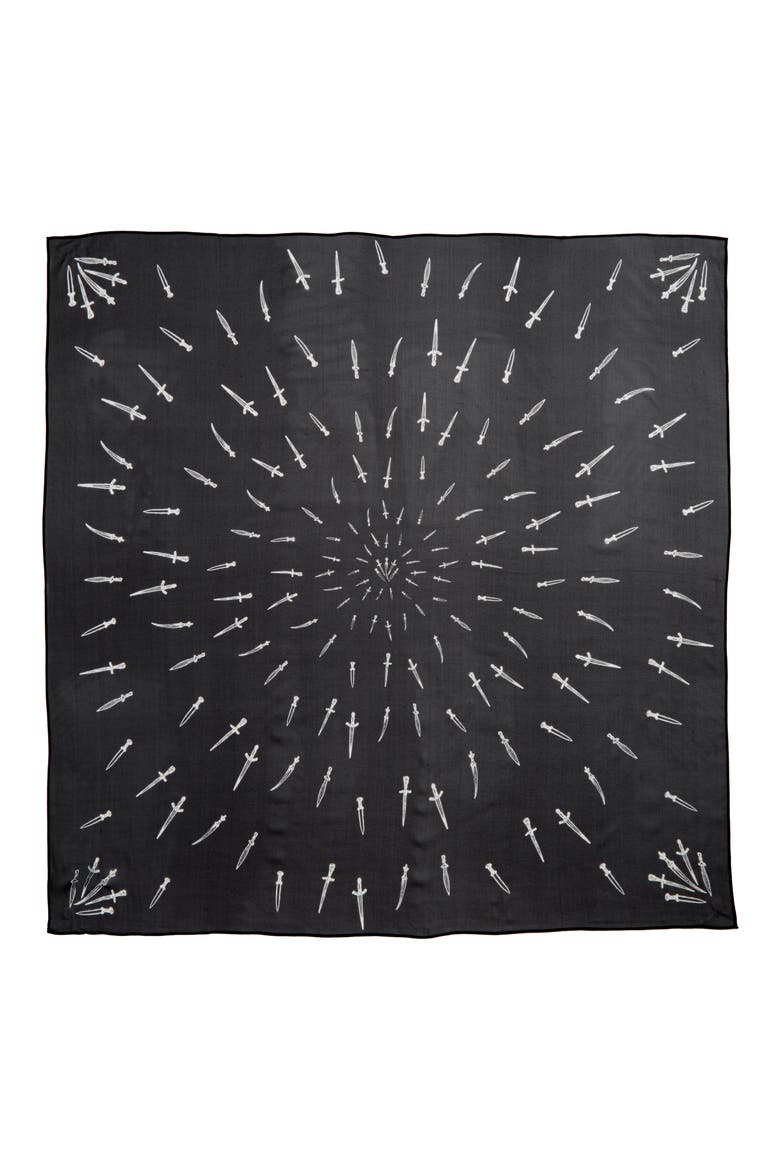 Dagger Square Silk Scarf, Main, color, BLACK MULTI