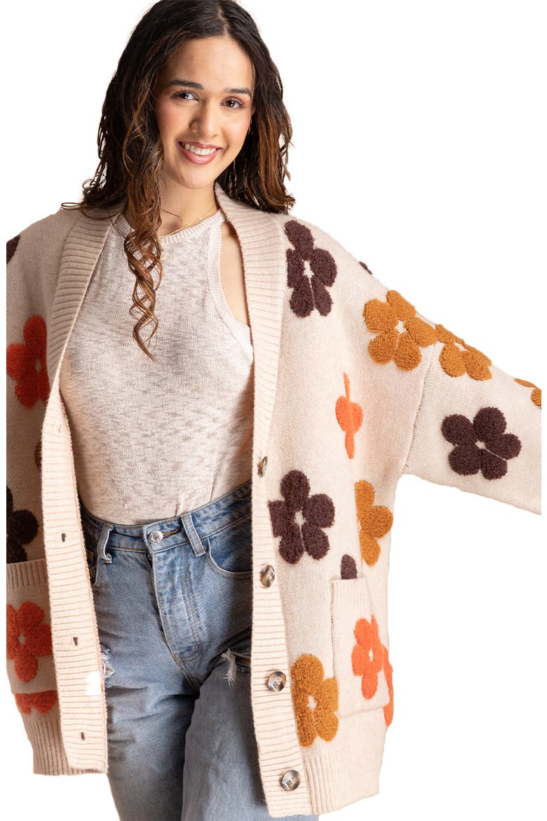 Floral Print Button Front Cardigan, Alternate, color, BEIGE