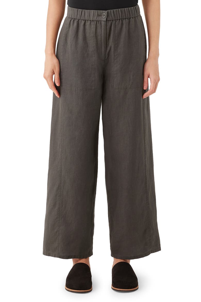 Wide Leg Organic Linen Ankle Pants, Main, color, GROVE