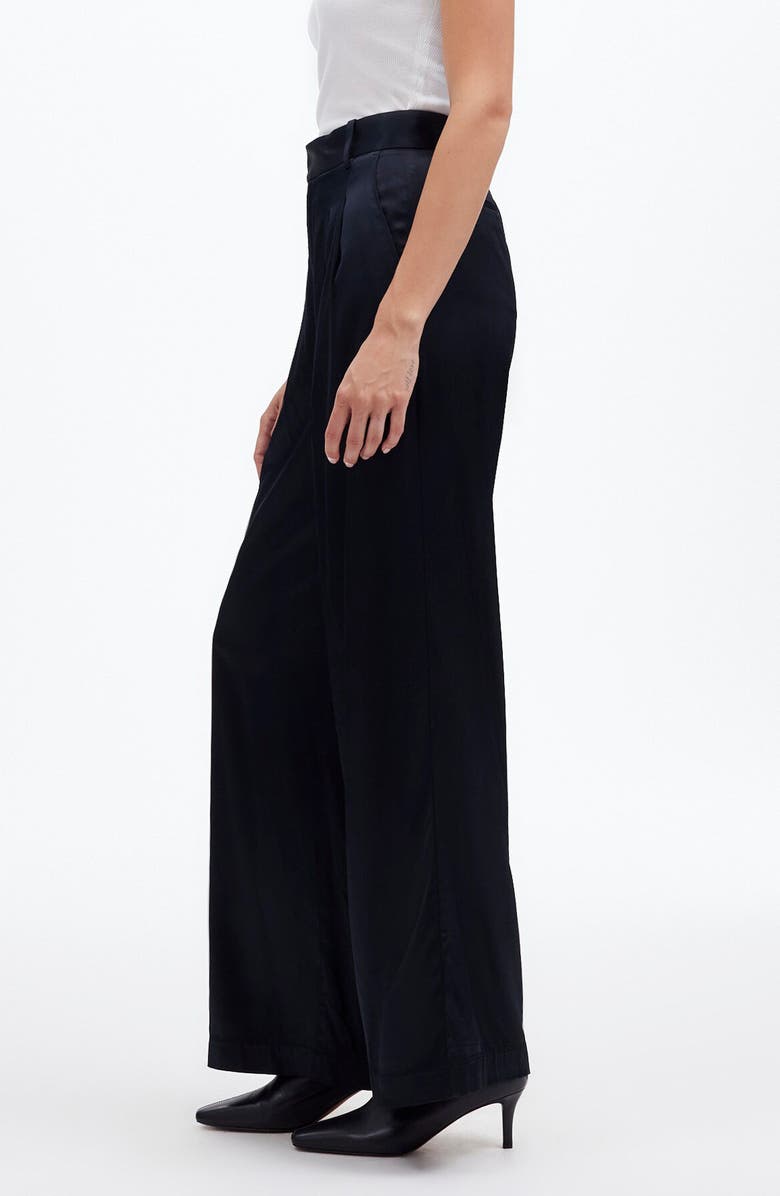 Madewell Superwide Leg Trousers in Stretch Satin, Alternate, color, True Black