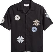 Wax London Didicot Medallion Appliqué Cotton & Linen Camp Shirt